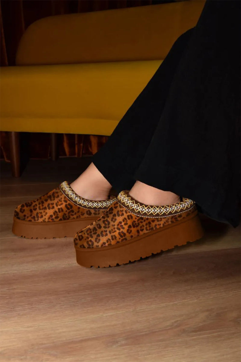 Embroidered Trim Round Toe Platform Boots - AMVIM