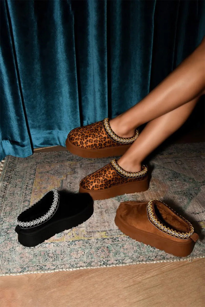 Embroidered Trim Round Toe Platform Boots - AMVIM