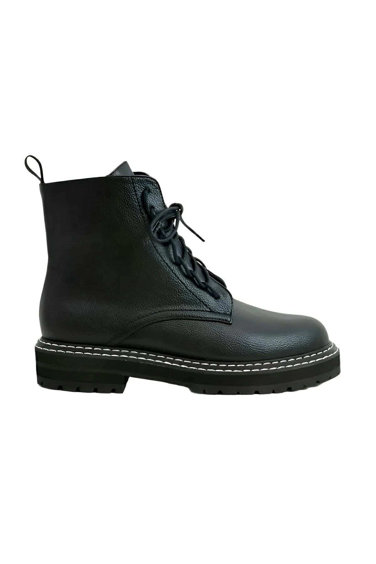 Faux Leather Lace - Up Boots With Functional Side Zipper - AMVIM