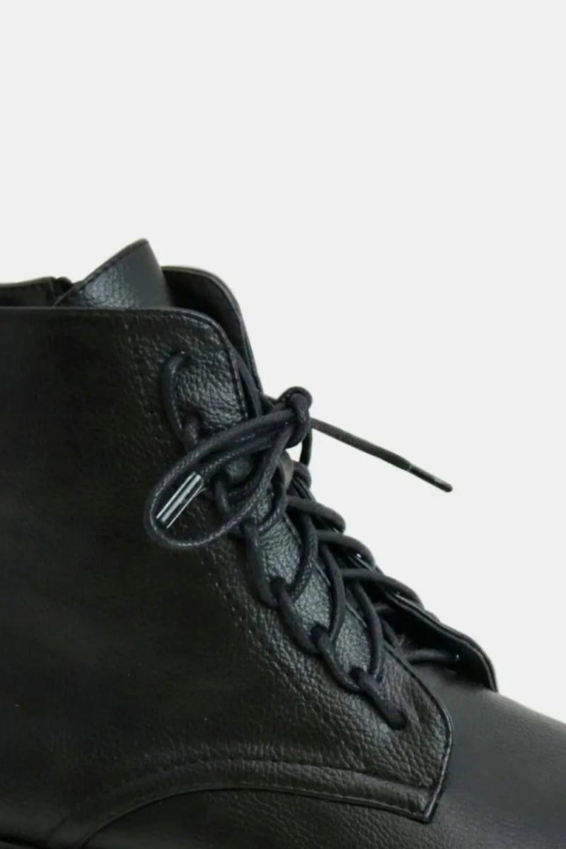 Faux Leather Lace - Up Boots With Functional Side Zipper - AMVIM