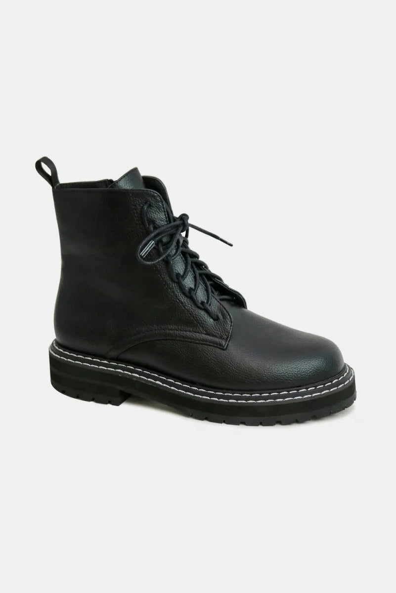 Faux Leather Lace - Up Boots With Functional Side Zipper - AMVIM