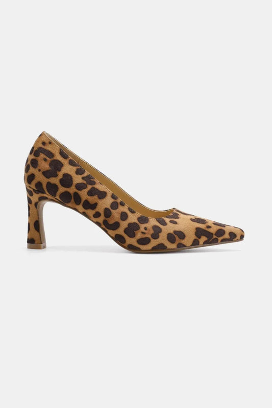 Faux Suede Leopard Point Toe Pumps – Mid Heel Chic Look - AMVIM