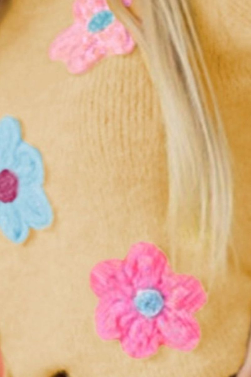 Flower Round Neck Short Sleeve Sweater - AMVIM
