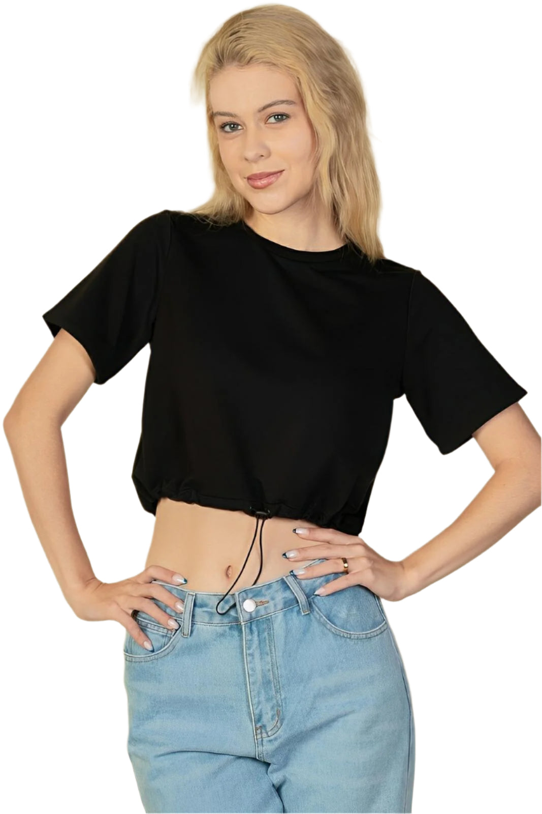 French Terry Toggle Drawstring Crop Top - AMVIM