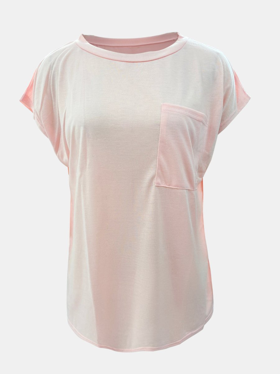 Full Size Round Neck Cap Sleeve T - Shirt - AMVIM