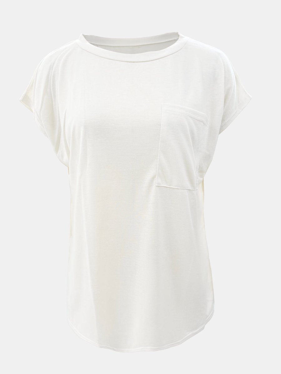 Full Size Round Neck Cap Sleeve T - Shirt - AMVIM