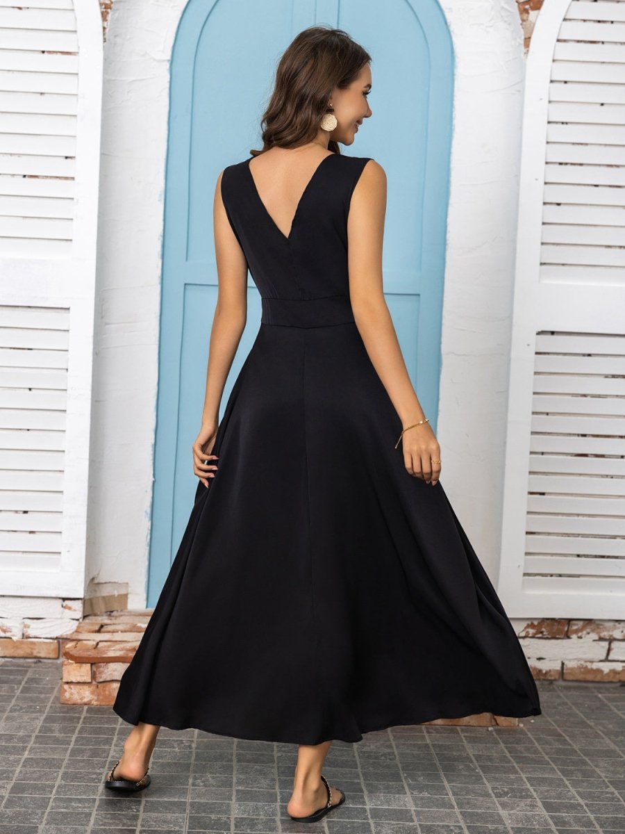 Full Size Slit V - Neck Sleeveless Midi Dress - AMVIM