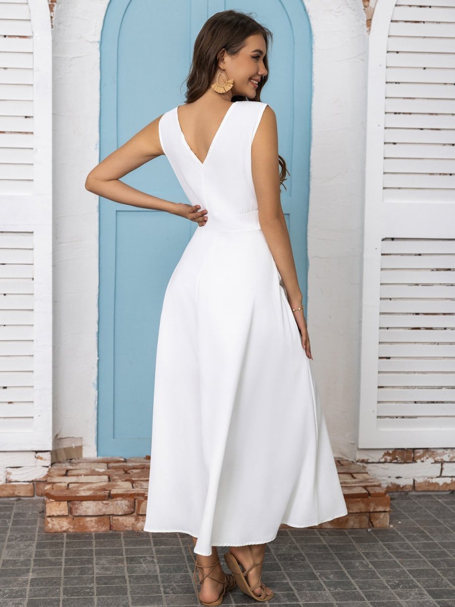 Full Size Slit V - Neck Sleeveless Midi Dress - AMVIM