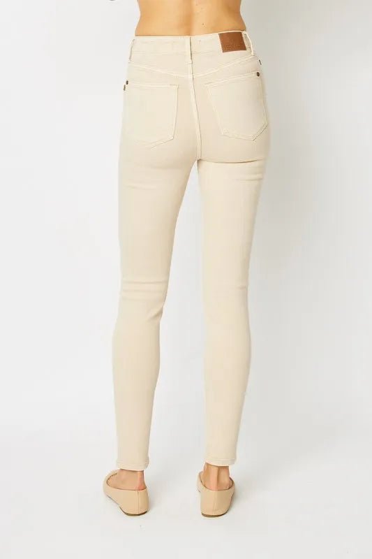 Garment Dyed High Rise Tummy Control Skinny Work Jeans - AMVIM