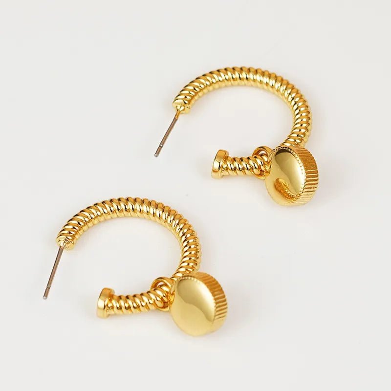 Gold - Plated Hoop Earrings with Cat's Eye Stone Charm - AMVIM
