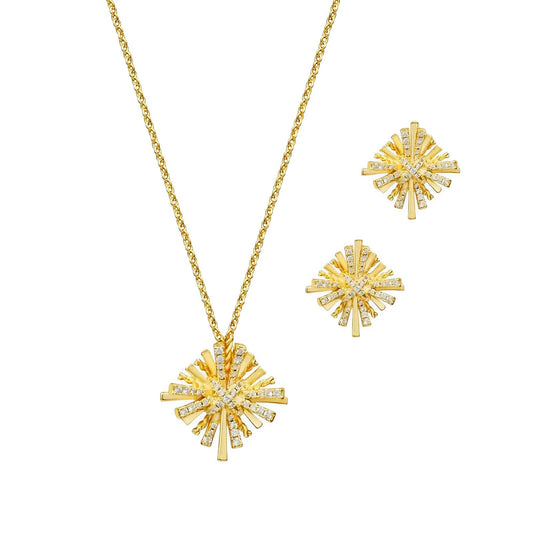 Gold - Plated Zircon Jewelry Set Necklace and Earrings - AMVIM