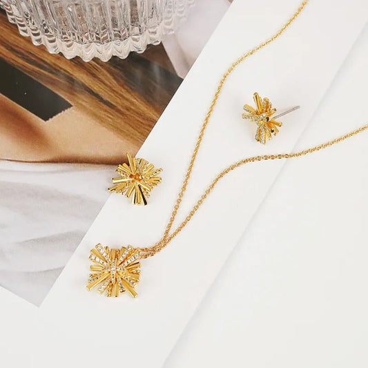 Gold - Plated Zircon Jewelry Set Necklace and Earrings - AMVIM