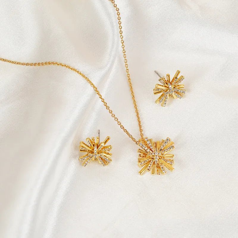 Gold - Plated Zircon Jewelry Set Necklace and Earrings - AMVIM