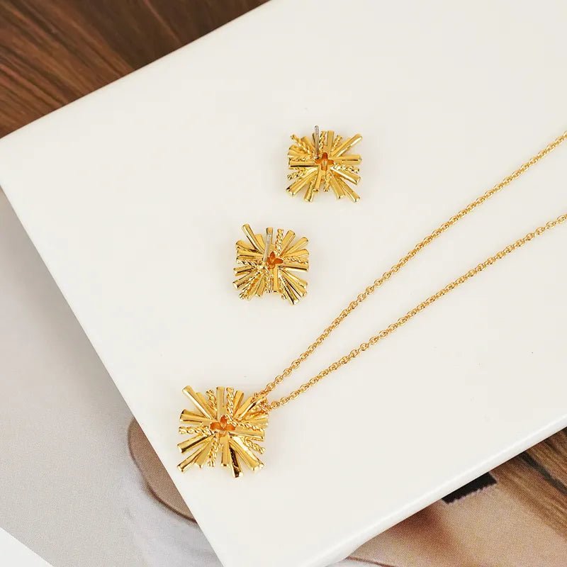 Gold - Plated Zircon Jewelry Set Necklace and Earrings - AMVIM