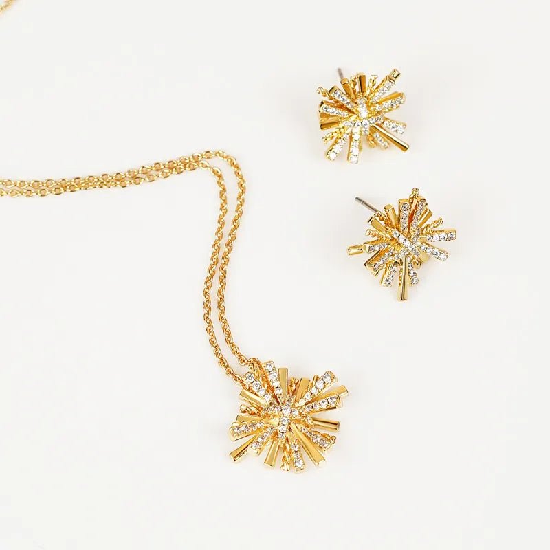 Gold - Plated Zircon Jewelry Set Necklace and Earrings - AMVIM