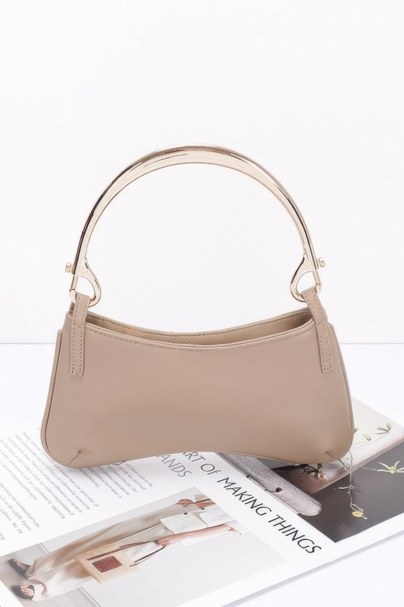 Handbag Faux Leather Metallic Handle Shoulder Bag - AMVIM