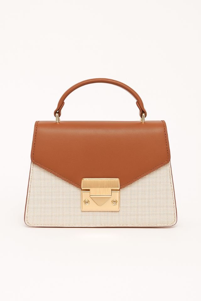 Handbag structured top handle canvas bag with chain strap - AMVIM