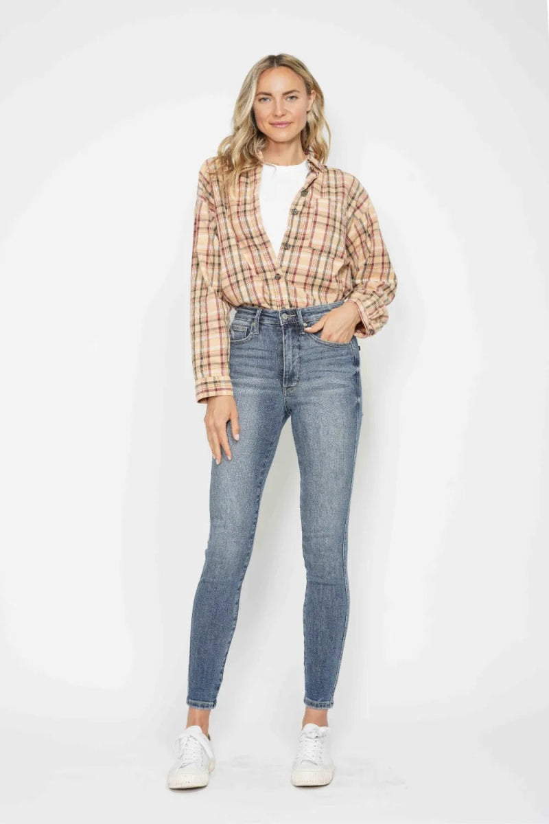 High Rise Tummy Control Skinny Jeans Stretch Fit Denim - AMVIM