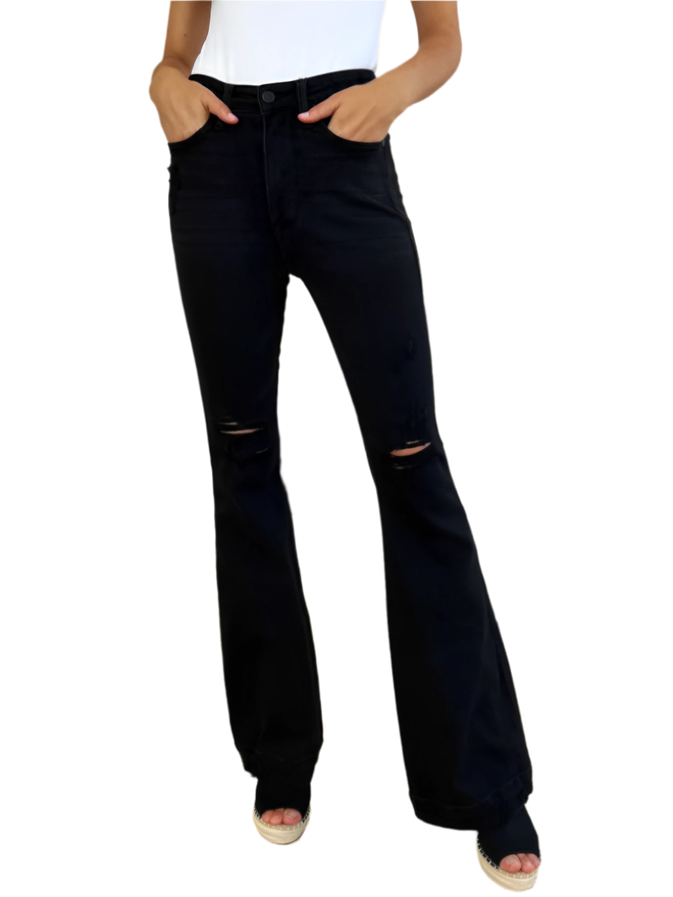 High Waist Distressed Flare Jeans for Women – Trendy Fit - AMVIM