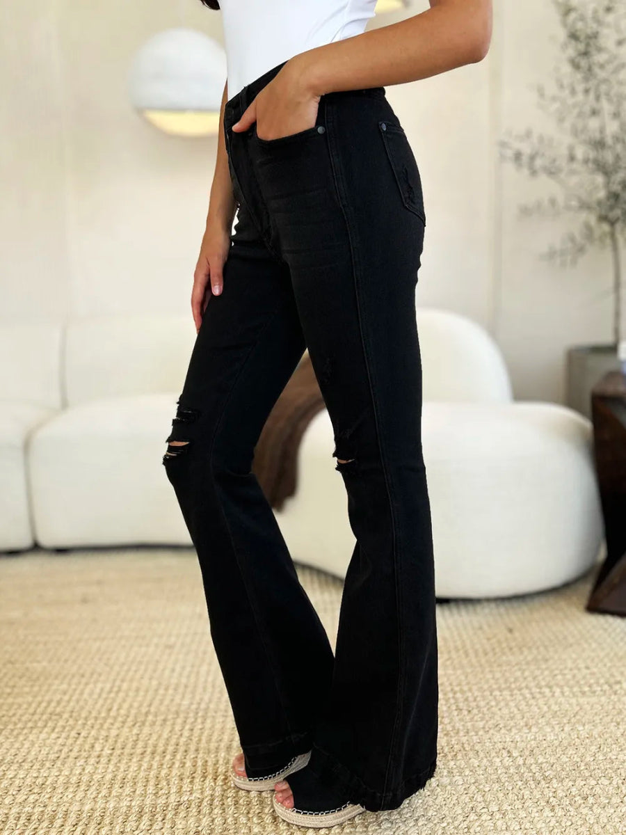 High Waist Distressed Flare Jeans for Women – Trendy Fit - AMVIM