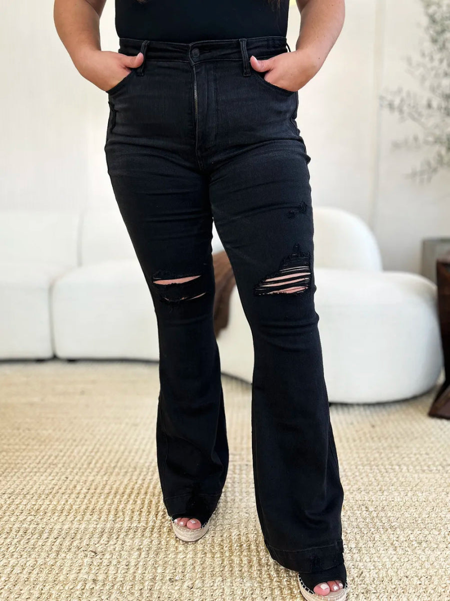 High Waist Distressed Flare Jeans for Women – Trendy Fit - AMVIM