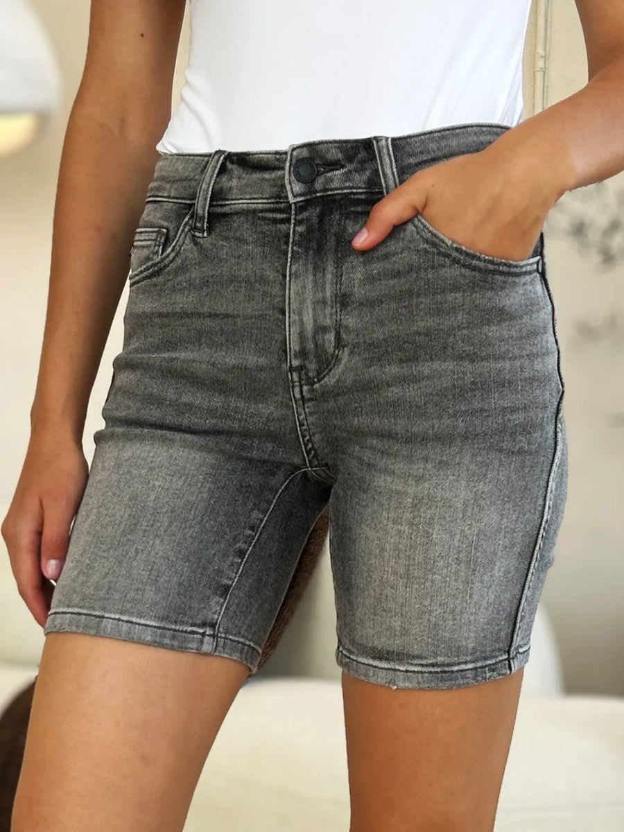 High Waist Washed Denim Shorts for Everyday Comfort - AMVIM