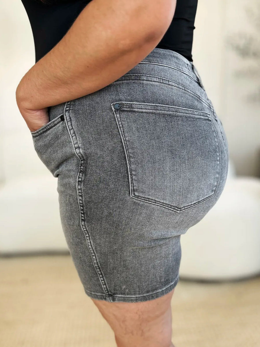 High Waist Washed Denim Shorts for Everyday Comfort - AMVIM