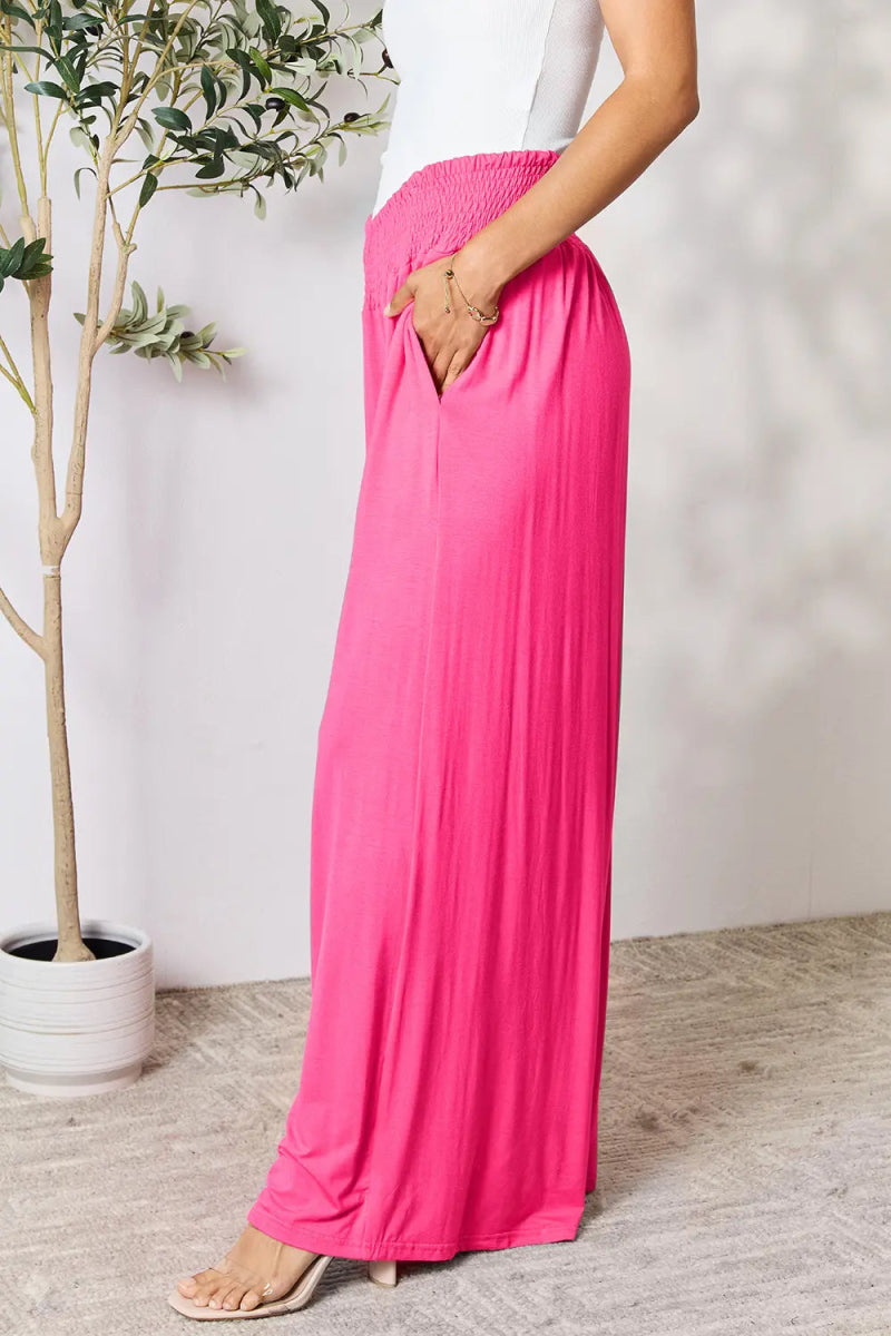 High - Waisted Smocked Wide - Leg Pants for All - Day Comfort - AMVIM