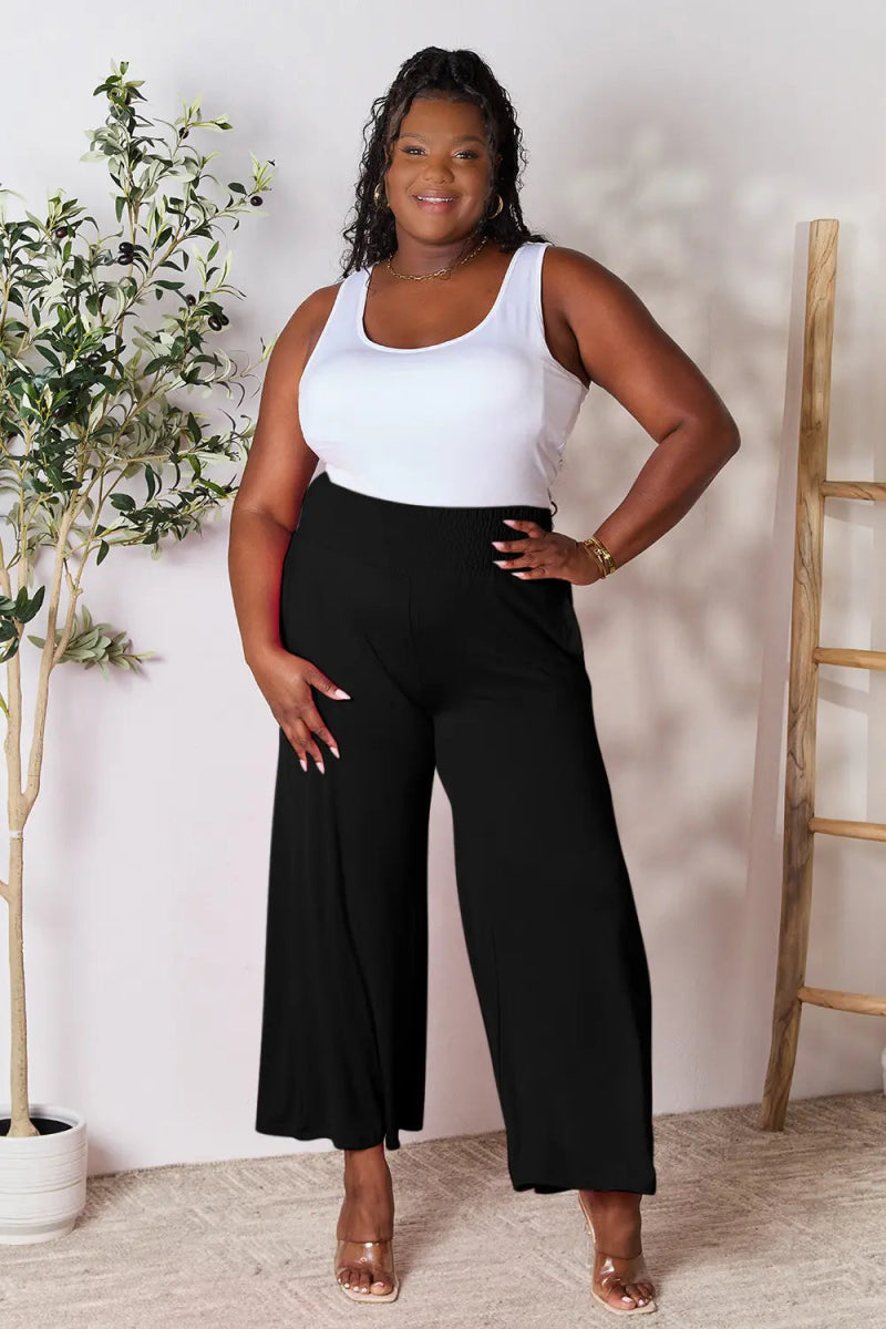High - Waisted Smocked Wide - Leg Pants for All - Day Comfort - AMVIM