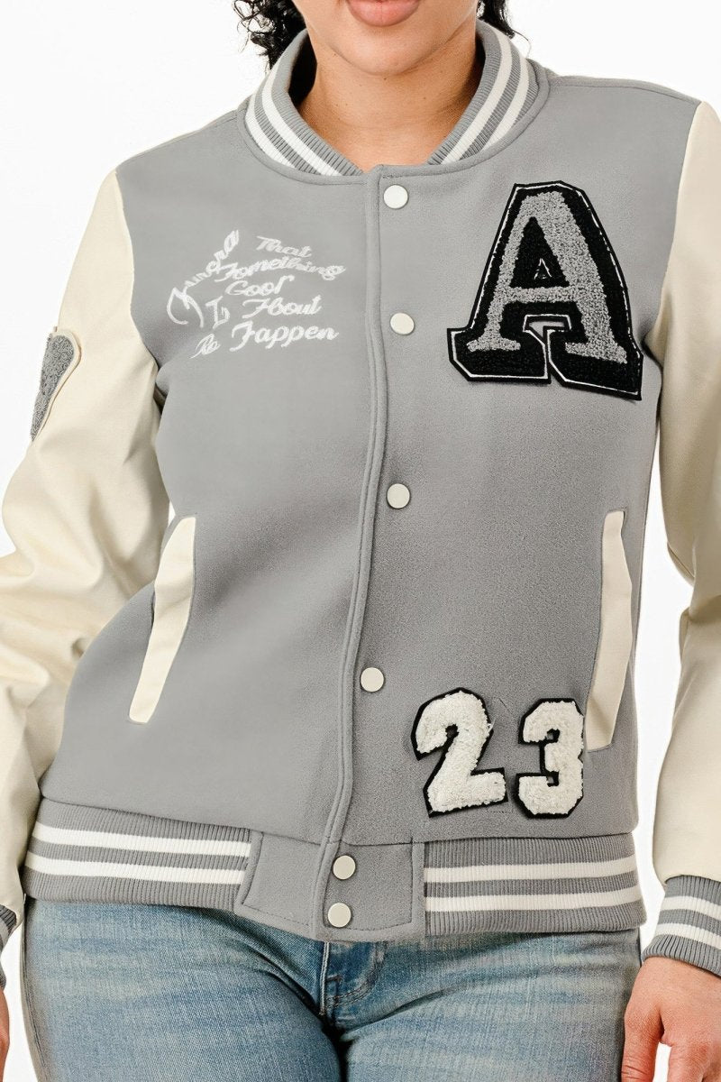 Jacket Patch Bomber Streetwear Varsity Style Casual Fit - AMVIM