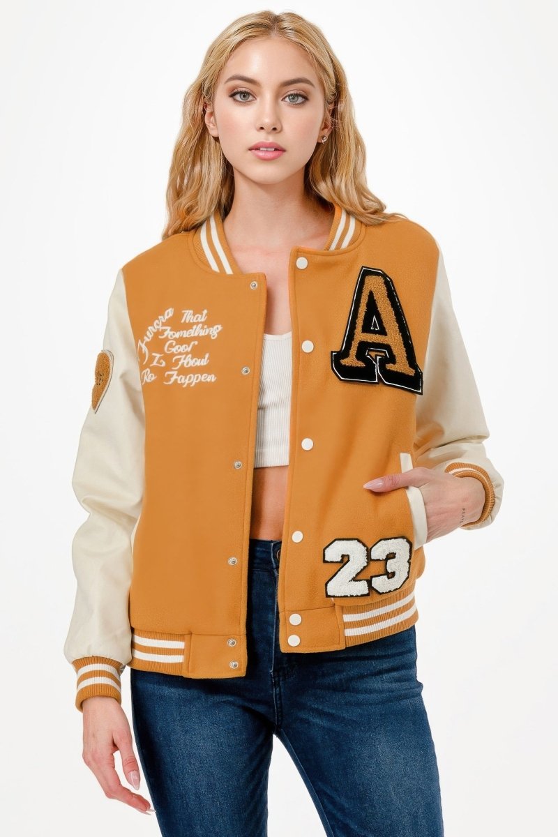 Jacket Patch Bomber Streetwear Varsity Style Casual Fit - AMVIM