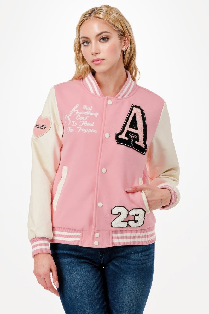 Jacket Patch Bomber Streetwear Varsity Style Casual Fit - AMVIM