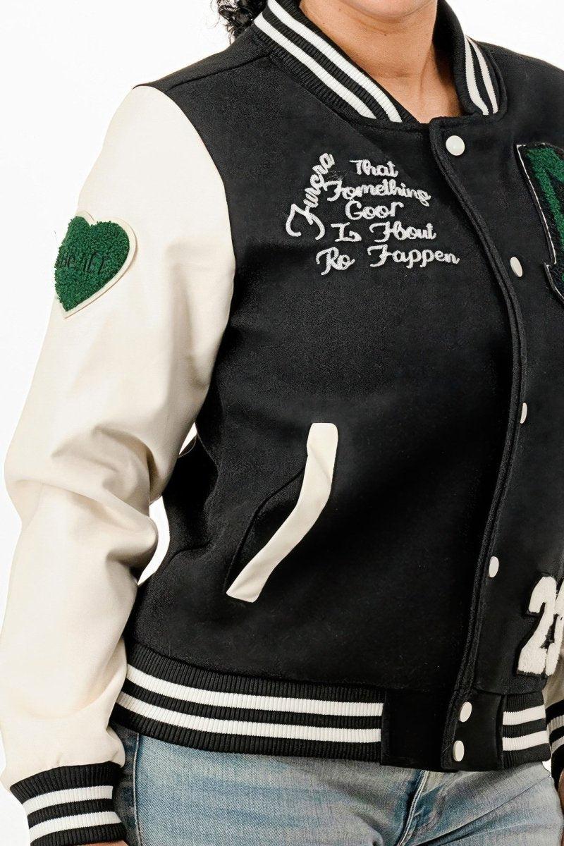 Jacket Patch Bomber Streetwear Varsity Style Casual Fit - AMVIM