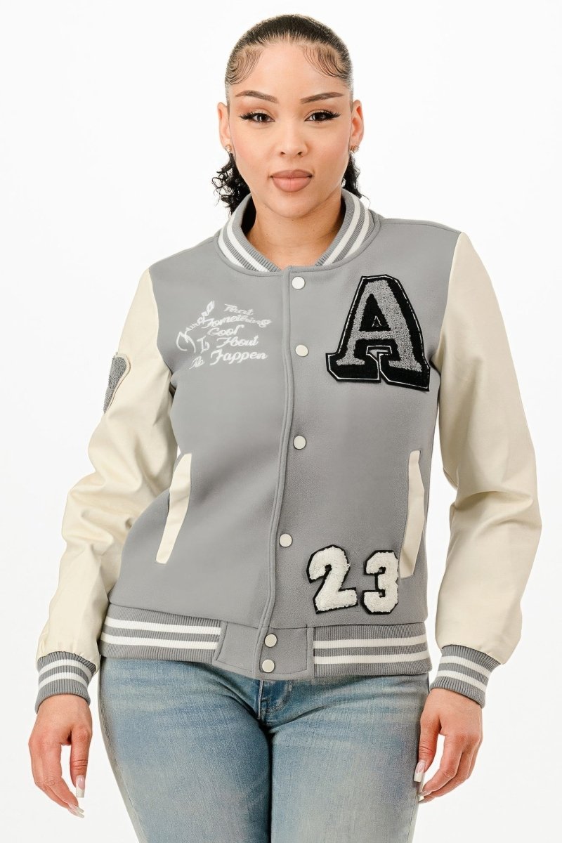 Jacket Patch Bomber Streetwear Varsity Style Casual Fit - AMVIM