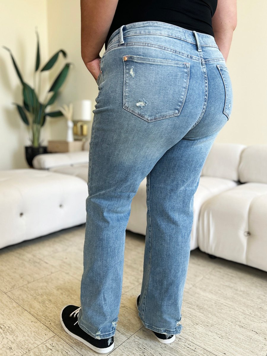 Judy Blue Full Size High Waist Distressed Straight Jeans - AMVIM