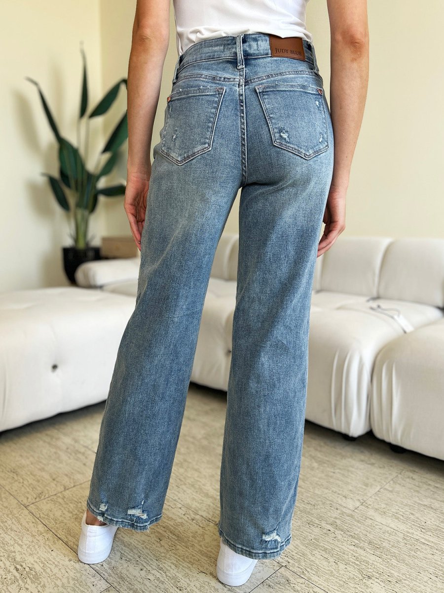 Judy Blue Full Size High Waist Distressed Straight Jeans - AMVIM