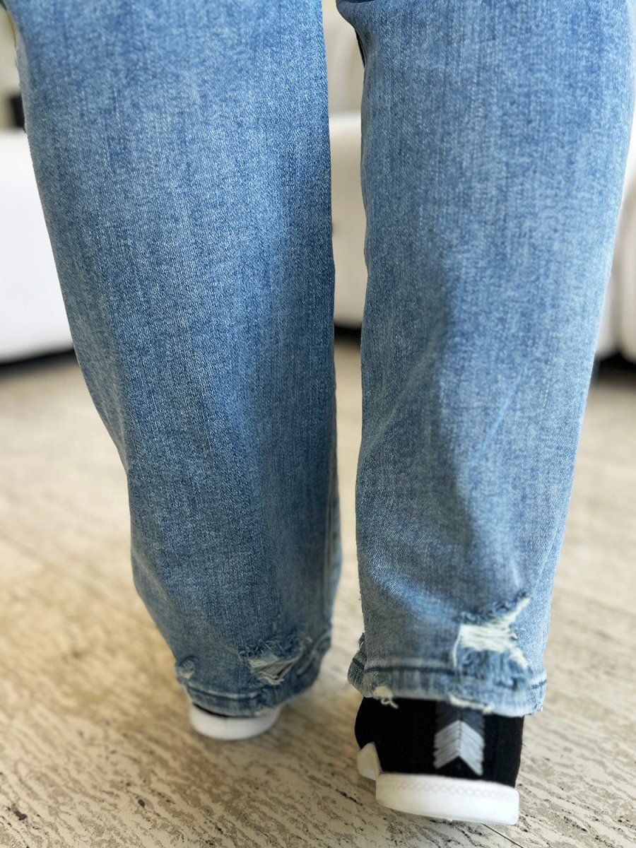 Judy Blue Full Size High Waist Distressed Straight Jeans - AMVIM