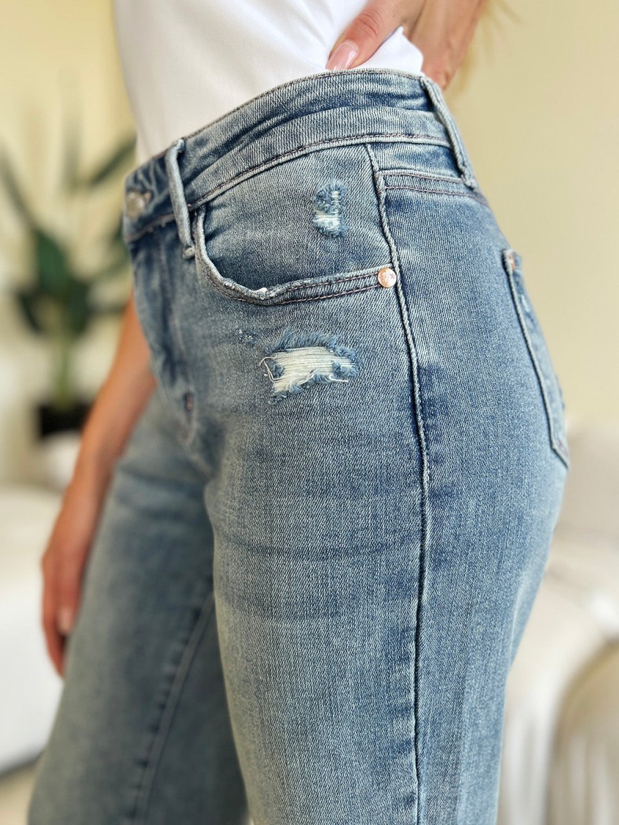 Judy Blue Full Size High Waist Distressed Straight Jeans - AMVIM