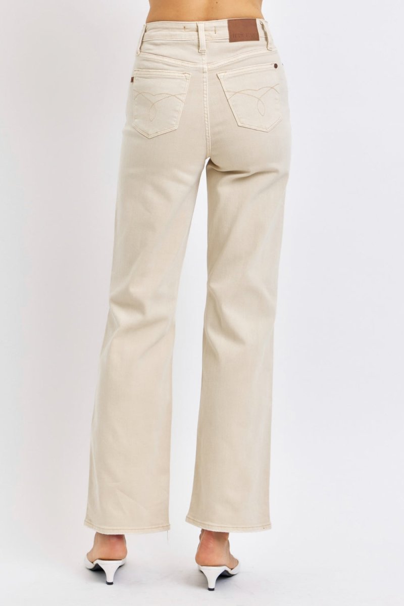 Judy Blue Full Size High Waist Distressed Wide Leg Jeans - AMVIM