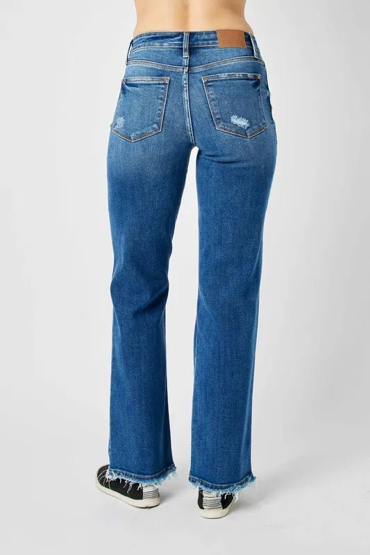 Judy Blue Full Size Mid Rise Distressed Raw Hem Jeans - AMVIM