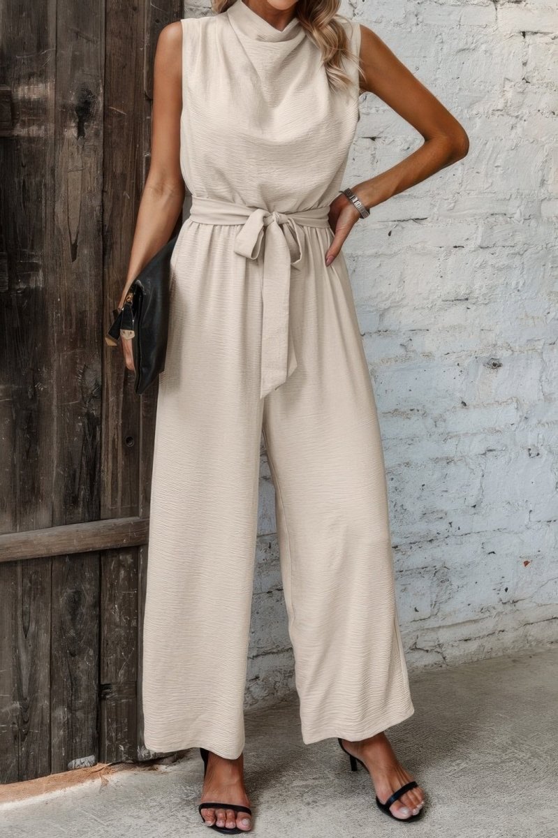 Jumpsuit sleeveless back cutout belted for day parties - AMVIM