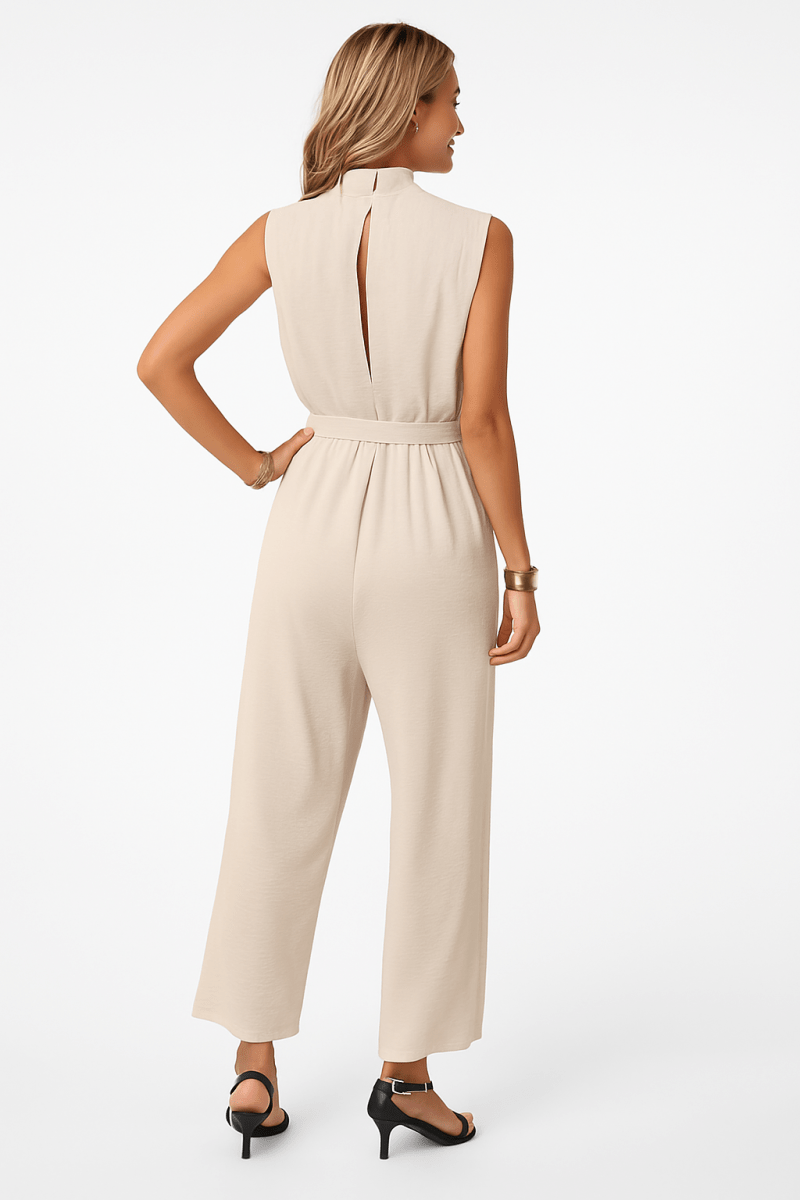 Jumpsuit sleeveless back cutout belted for day parties - AMVIM