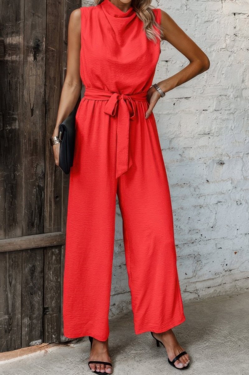 Jumpsuit sleeveless back cutout belted for day parties - AMVIM