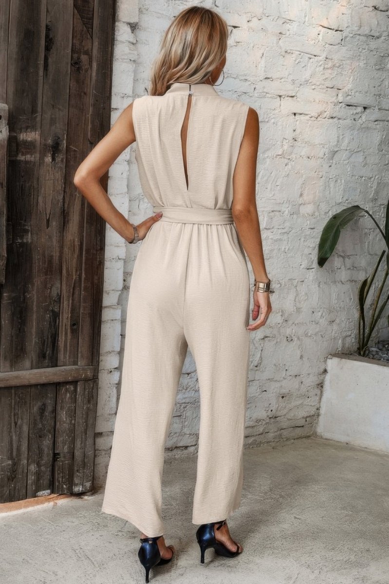 Jumpsuit sleeveless back cutout belted for day parties - AMVIM