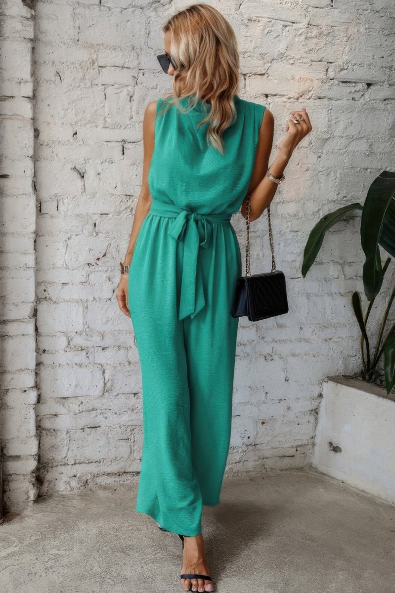 Jumpsuit sleeveless back cutout belted for day parties - AMVIM