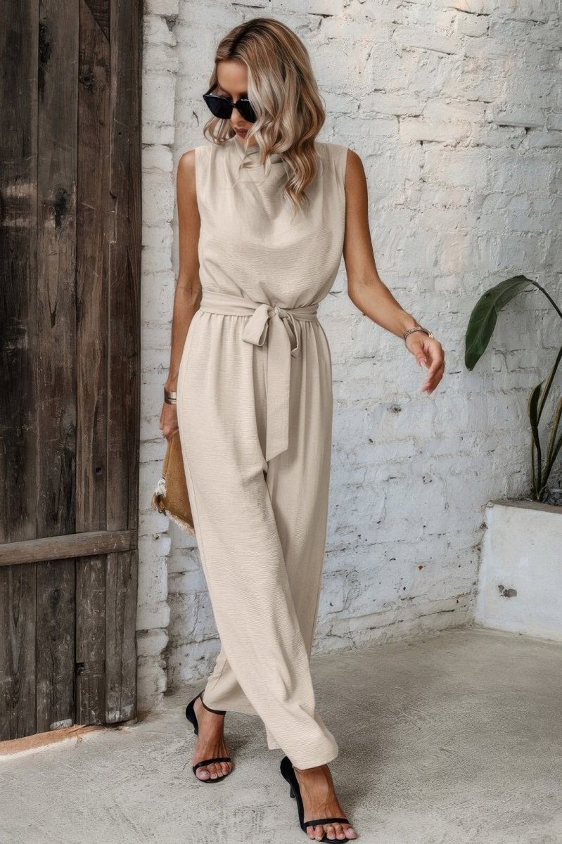 Jumpsuit sleeveless back cutout belted for day parties - AMVIM
