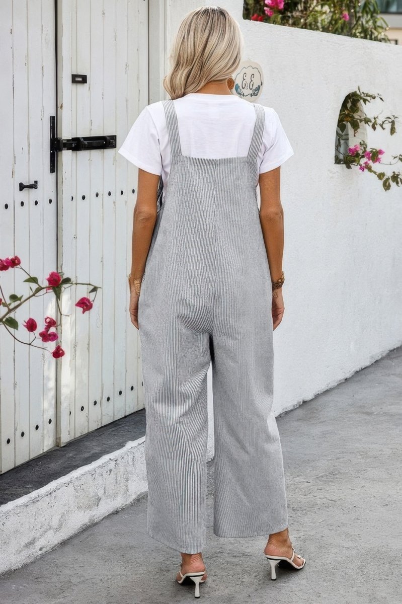 Jumpsuit square neck button trim cotton casual pockets - AMVIM