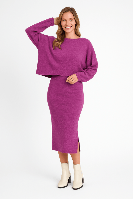 Knit Sweater Set with Cut - Out and Midi Skirt – 2 - Piece Look - AMVIM