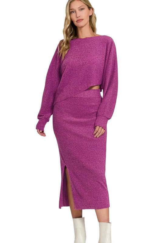 Knit Sweater Set with Cut - Out and Midi Skirt – 2 - Piece Look - AMVIM