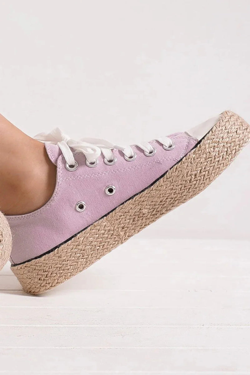 Lace Up Espadrille Sole Sneakers – Canvas Flat Jute Style - AMVIM